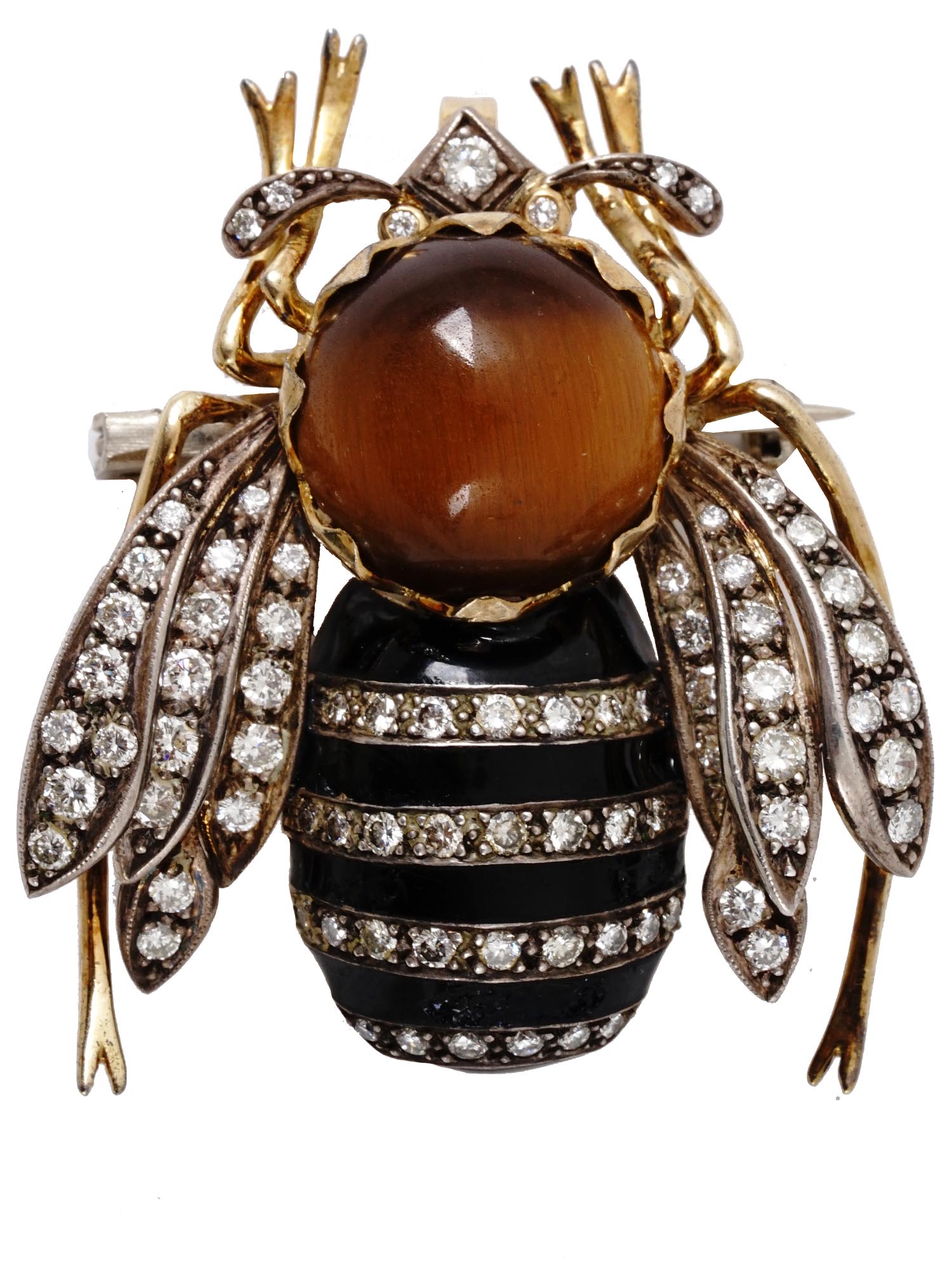 18K GOLD, DIAMOND, TIGER EYE, BEE PIN AND PENDANT PIC-1